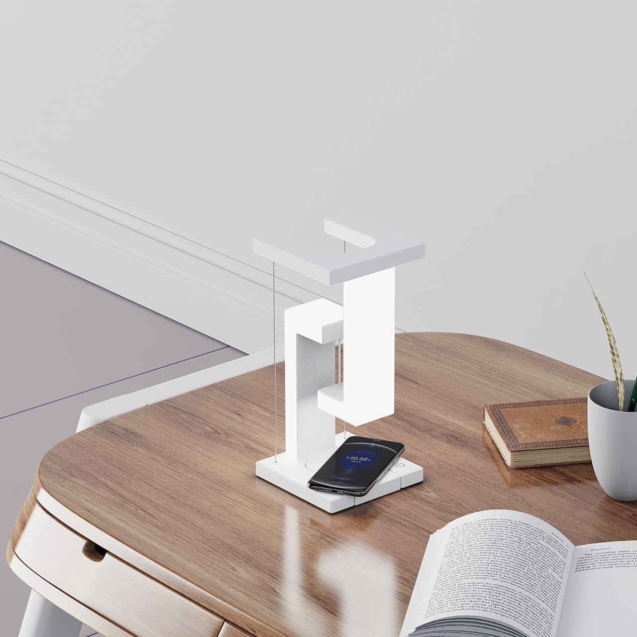 Lampe de table suspendue créative à chargement sans fil pour smartphone, lampe d'équilibre flottante pour la chambre à coucher