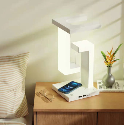 Lampe de table suspendue créative à chargement sans fil pour smartphone, lampe d'équilibre flottante pour la chambre à coucher